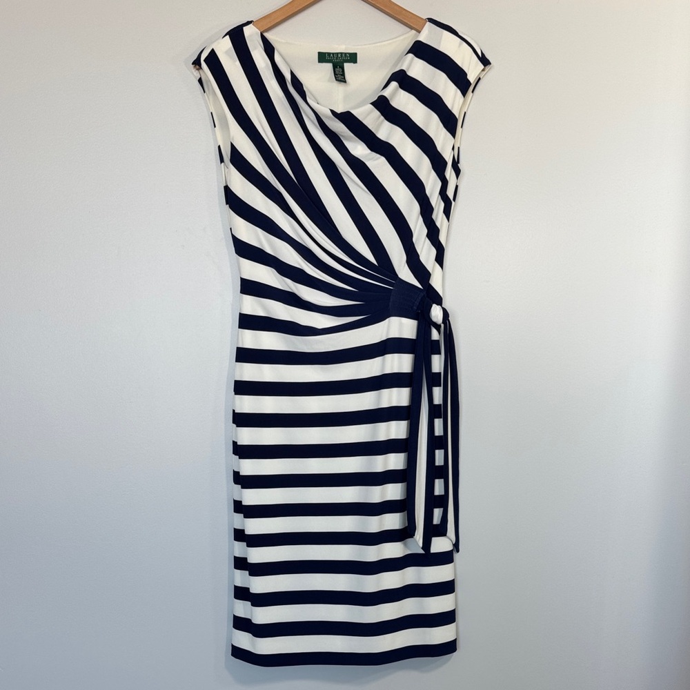 Lauren Ralph Lauren Black and White Striped Midi Dress Size 4